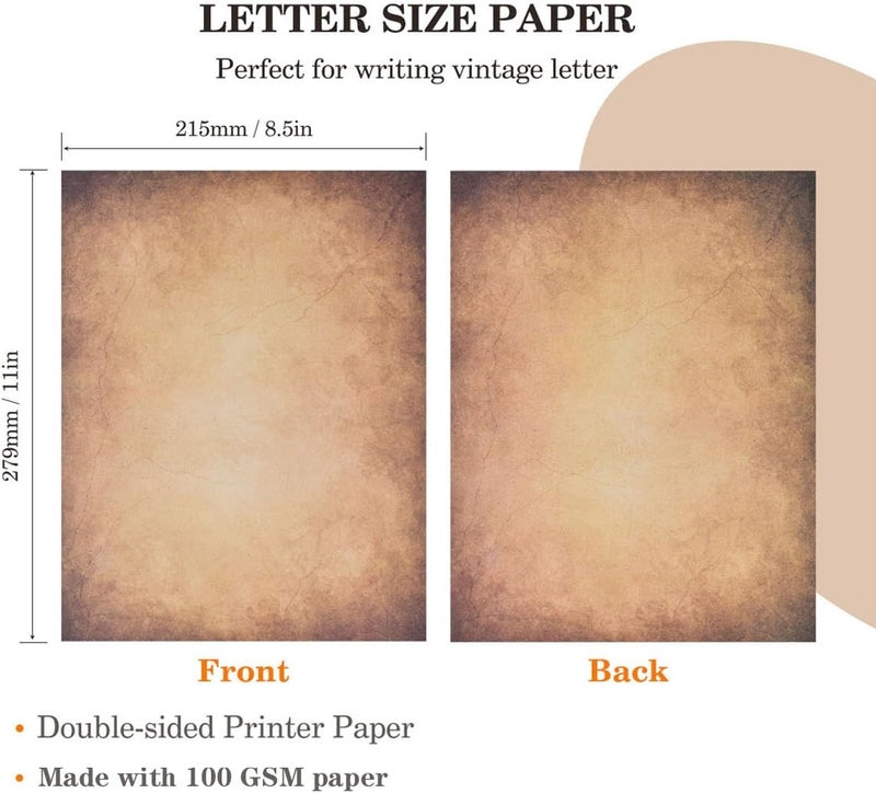WLXTREE 50 Sheets Vintage Scrapbook Paper 8.5 x 11,Old Looking Antique Aged Printer Paper,Letter Size Double-Sided Stationary Writing Paper for Printing & Writing Letters,Stationery Paper - Image 2